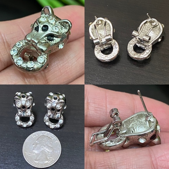 Unsigned Silver-tone Double Panther Leopard Articulated Necklace Earrings Set - Picture 16 of 16